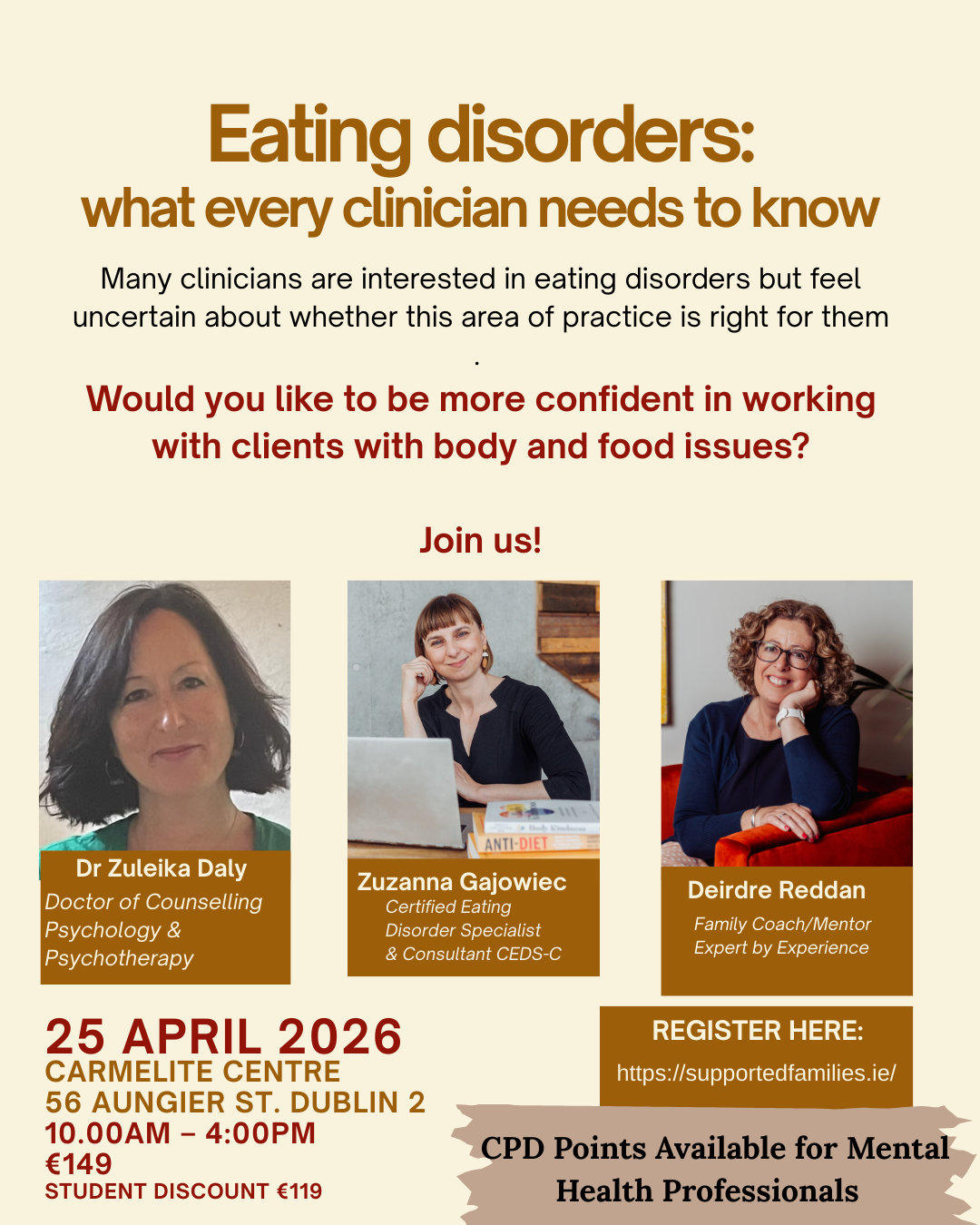 one day in person training for mental health professionals who want to learn more about eating disorders